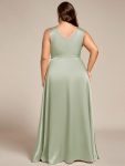 V-neck Empire Waist Satin Maxi Bridesmaid Dress with Pockets – Mint Green