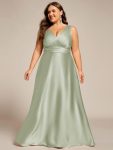 V-neck Empire Waist Satin Maxi Bridesmaid Dress with Pockets – Mint Green