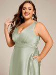 V-neck Empire Waist Satin Maxi Bridesmaid Dress with Pockets – Mint Green