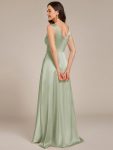 Double V-neck Satin Maxi Formal Dress with Pockets – Mint Green