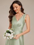 Double V-neck Satin Maxi Formal Dress with Pockets – Mint Green