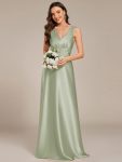 Double V-neck Satin Maxi Formal Dress with Pockets – Mint Green