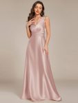 V-neck Empire Waist Satin Maxi Bridesmaid Dress with Pockets – Mauve