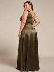 Double V-neck Satin Maxi Formal Dress with Pockets – Olive Green