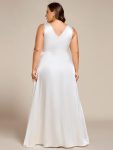 Double V-neck Satin Maxi Formal Dress with Pockets – White