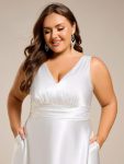 Double V-neck Satin Maxi Formal Dress with Pockets – White