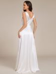 Double V-neck Satin Maxi Formal Dress with Pockets – White