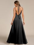 Sleeveless Backless Lace-Up  A-Line Satin Bridesmaid Dress – Black