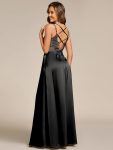 Sleeveless Backless Lace-Up  A-Line Satin Bridesmaid Dress – Black