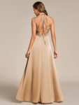 Sleeveless Backless Lace-Up A-Line Satin Bridesmaid Dress – Champagne