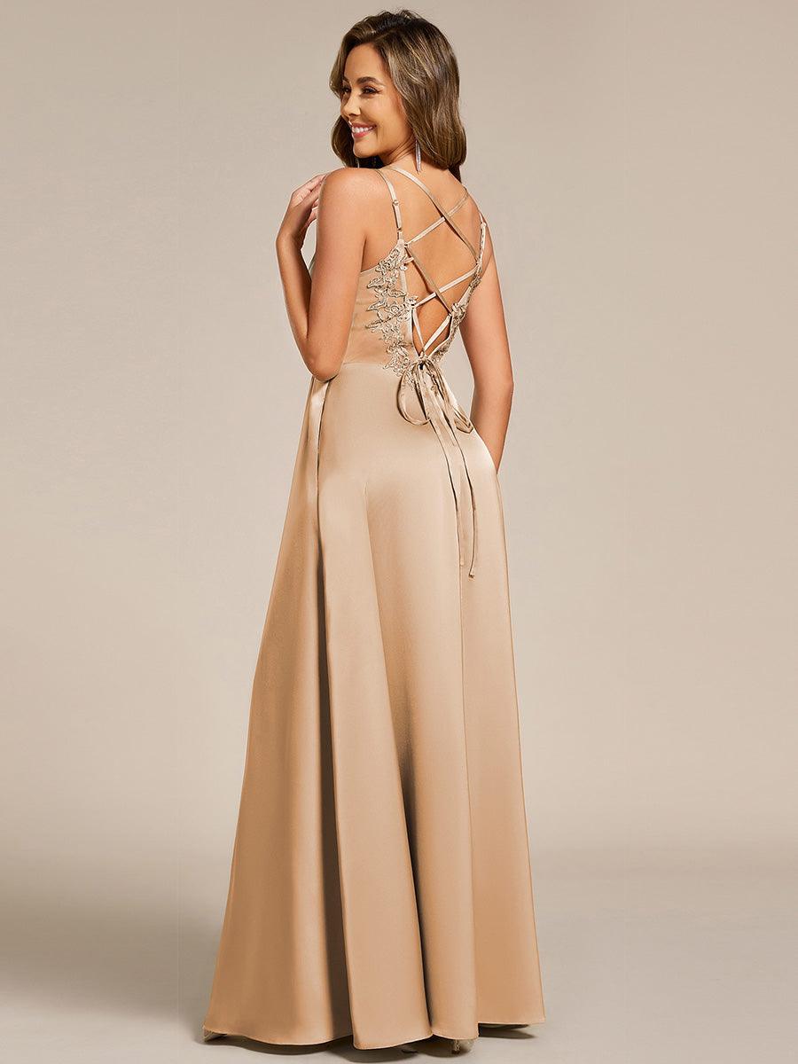 Sleeveless Backless Lace-Up A-Line Satin Bridesmaid Dress - Champagne Sleeveless Backless Lace-Up A-Line Satin Bridesmaid Dress - Champagne