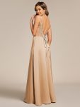 Sleeveless Backless Lace-Up A-Line Satin Bridesmaid Dress – Champagne