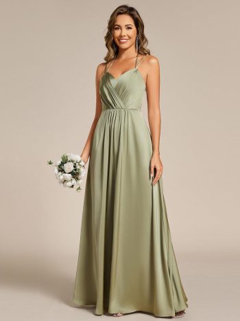 Sleeveless Backless Lace-Up A-Line Satin Bridesmaid Dress - Sage Green