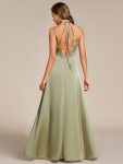 Sleeveless Backless Lace-Up A-Line Satin Bridesmaid Dress – Sage Green