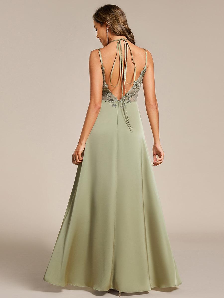 Sleeveless Backless Lace-Up A-Line Satin Bridesmaid Dress - Sage Green Sleeveless Backless Lace-Up A-Line Satin Bridesmaid Dress - Sage Green