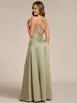 Sleeveless Backless Lace-Up A-Line Satin Bridesmaid Dress – Sage Green