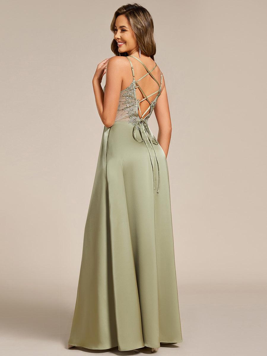 Sleeveless Backless Lace-Up A-Line Satin Bridesmaid Dress - Sage Green Sleeveless Backless Lace-Up A-Line Satin Bridesmaid Dress - Sage Green