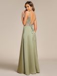 Sleeveless Backless Lace-Up A-Line Satin Bridesmaid Dress – Sage Green