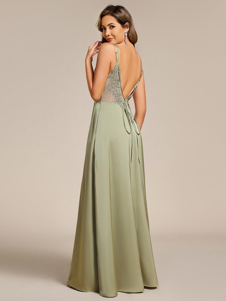 Sleeveless Backless Lace-Up A-Line Satin Bridesmaid Dress - Sage Green Sleeveless Backless Lace-Up A-Line Satin Bridesmaid Dress - Sage Green