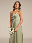 Sleeveless Backless Lace-Up A-Line Satin Bridesmaid Dress – Sage Green
