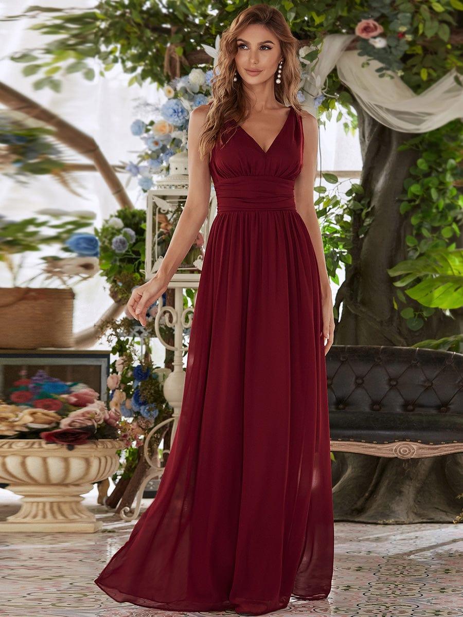Chiffon Empire Waist Sleeveless Pleated Bridesmaid Dress - Burgundy Chiffon Empire Waist Sleeveless Pleated Bridesmaid Dress - Burgundy
