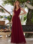 Chiffon Empire Waist Sleeveless Pleated Bridesmaid Dress – Burgundy