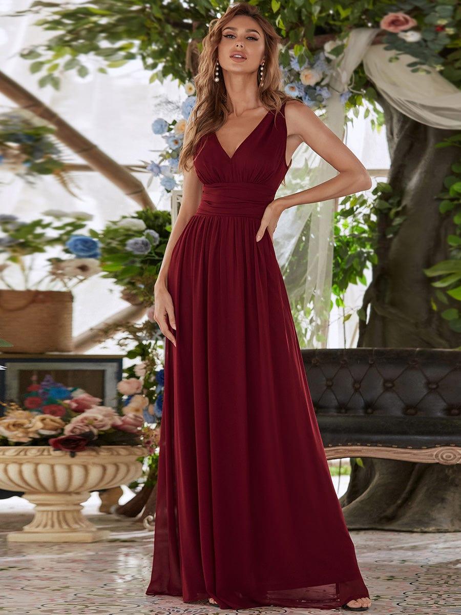 Chiffon Empire Waist Sleeveless Pleated Bridesmaid Dress - Burgundy Chiffon Empire Waist Sleeveless Pleated Bridesmaid Dress - Burgundy