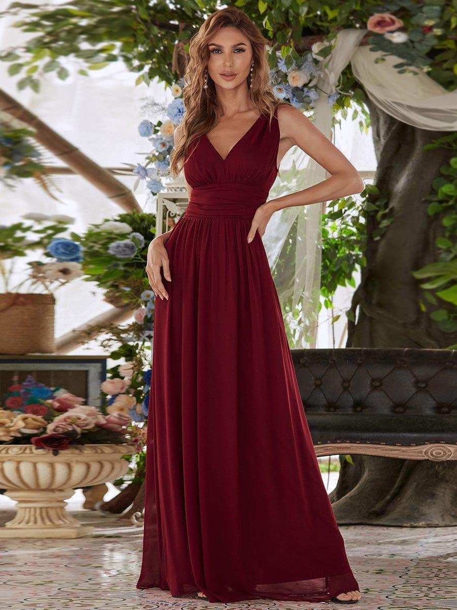 Chiffon Empire Waist Sleeveless Pleated Bridesmaid Dress - Burgundy Chiffon Empire Waist Sleeveless Pleated Bridesmaid Dress - Burgundy
