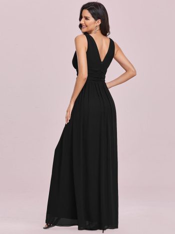 Chiffon Empire Waist Sleeveless Pleated Bridesmaid Dress - Black