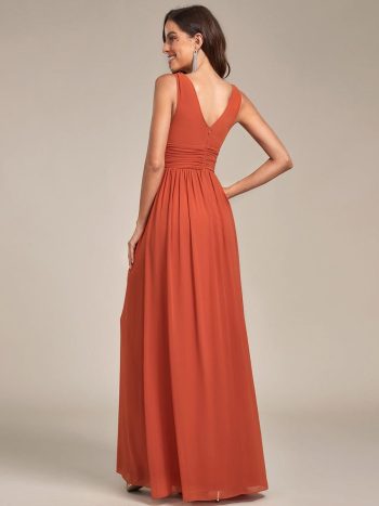 Chiffon Empire Waist Sleeveless Pleated Bridesmaid Dress - Burnt Orange