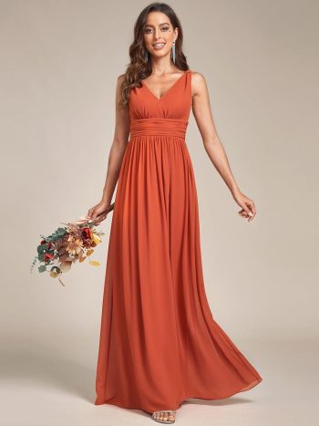 Chiffon Empire Waist Sleeveless Pleated Bridesmaid Dress - Burnt Orange