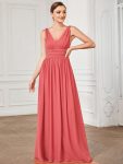 Chiffon Empire Waist Sleeveless Pleated V-neck Bridesmaid Dress - Coral
