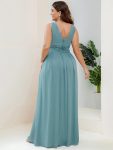 Chiffon Empire Waist Sleeveless Pleated Bridesmaid Dress – Light Teal