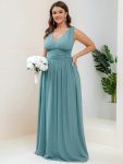 Chiffon Empire Waist Sleeveless Pleated Bridesmaid Dress – Light Teal