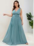 Chiffon Empire Waist Sleeveless Pleated Bridesmaid Dress – Light Teal