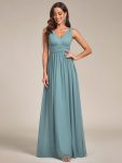 Chiffon Empire Waist Sleeveless Pleated Bridesmaid Dress – Light Teal