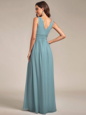 Chiffon Empire Waist Sleeveless Pleated Bridesmaid Dress - Light Teal