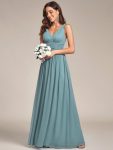 Chiffon Empire Waist Sleeveless Pleated Bridesmaid Dress - Light Teal