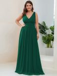 Chiffon Empire Waist Sleeveless Pleated Bridesmaid Dress – Dark Green