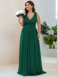 Chiffon Empire Waist Sleeveless Pleated Bridesmaid Dress – Dark Green