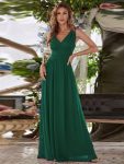 Chiffon Empire Waist Sleeveless Pleated Bridesmaid Dress – Dark Green