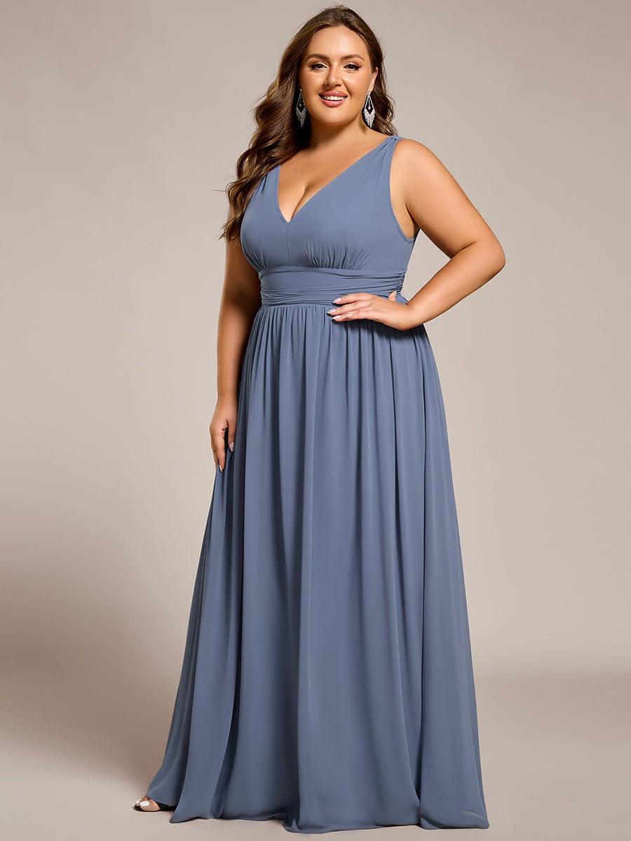 Chiffon Empire Waist Sleeveless Pleated Bridesmaid Dress - Dusty Blue Chiffon Empire Waist Sleeveless Pleated Bridesmaid Dress - Dusty Blue