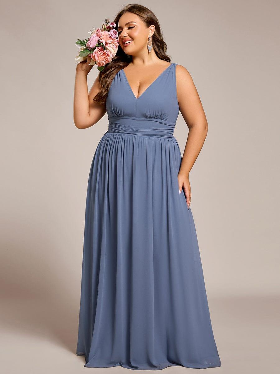 Chiffon Empire Waist Sleeveless Pleated Bridesmaid Dress - Dusty Blue Chiffon Empire Waist Sleeveless Pleated Bridesmaid Dress - Dusty Blue