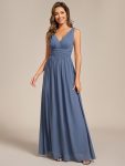 Chiffon Empire Waist Sleeveless Pleated Bridesmaid Dress – Dusty Blue
