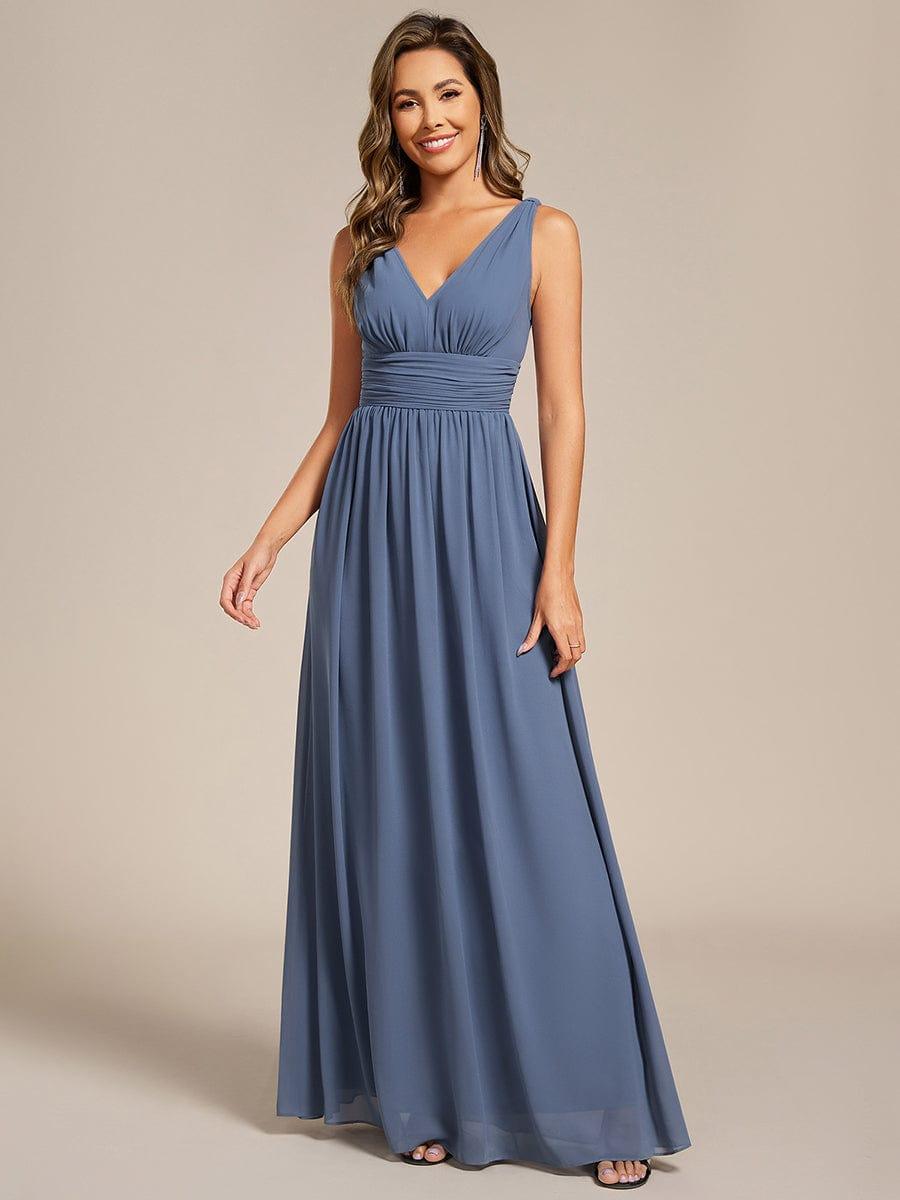Chiffon Empire Waist Sleeveless Pleated Bridesmaid Dress - Dusty Blue Chiffon Empire Waist Sleeveless Pleated Bridesmaid Dress - Dusty Blue