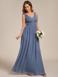 Chiffon Empire Waist Sleeveless Pleated Bridesmaid Dress - Dusty Blue