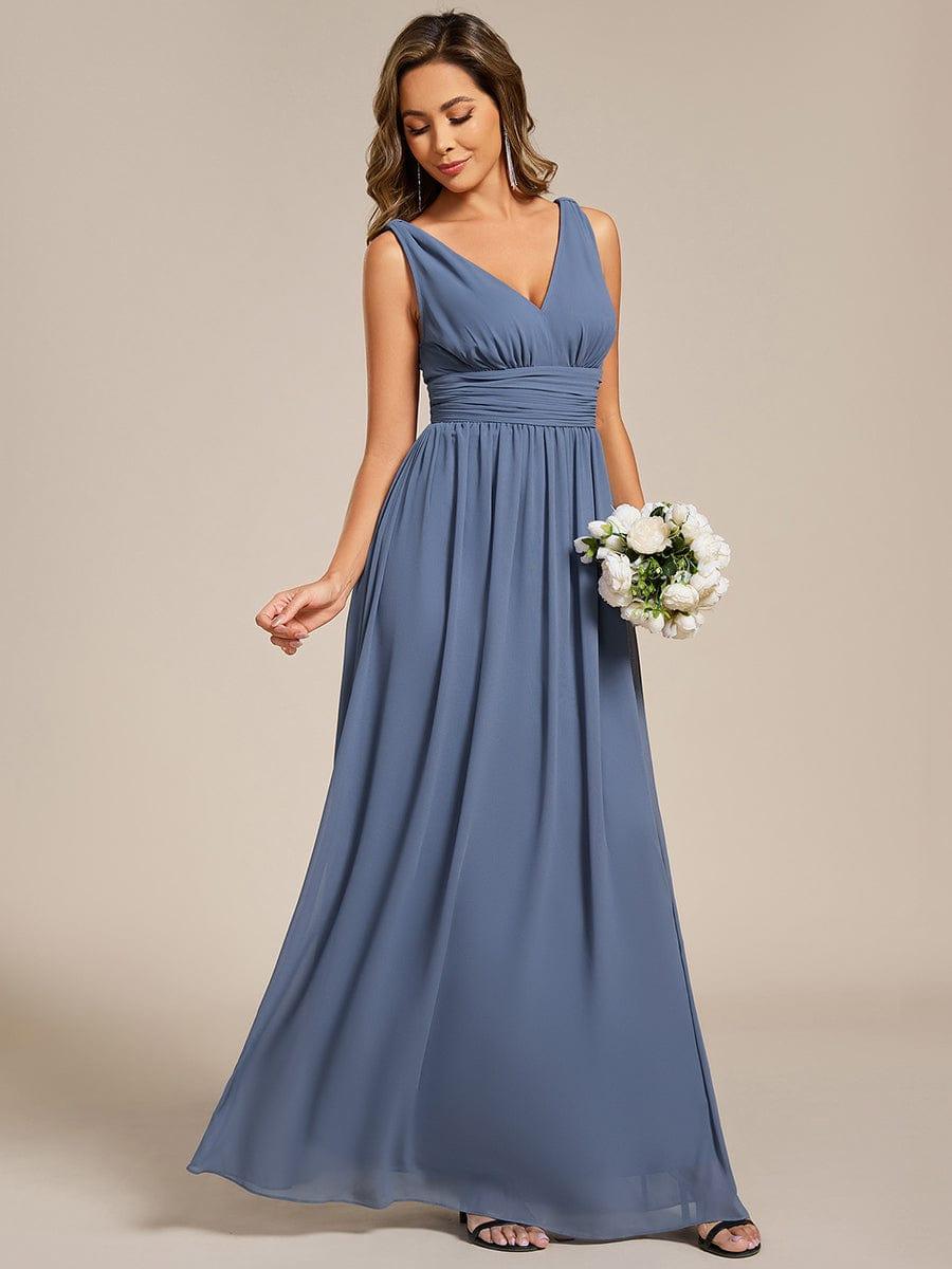 Chiffon Empire Waist Sleeveless Pleated Bridesmaid Dress - Dusty Blue Chiffon Empire Waist Sleeveless Pleated Bridesmaid Dress - Dusty Blue