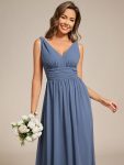 Chiffon Empire Waist Sleeveless Pleated Bridesmaid Dress – Dusty Blue