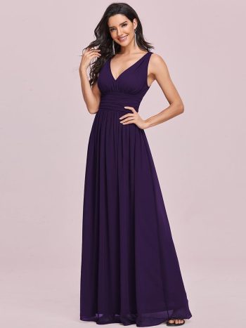 Chiffon Empire Waist Sleeveless Pleated Bridesmaid Dress - Dark Purple