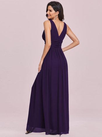 Chiffon Empire Waist Sleeveless Pleated Bridesmaid Dress - Dark Purple